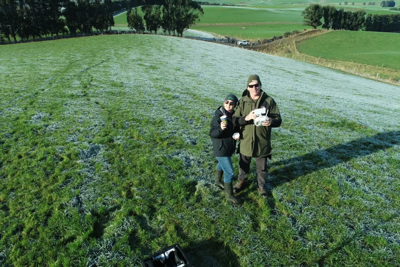 Aerial mapping view of connected paddocks on a Southland farm