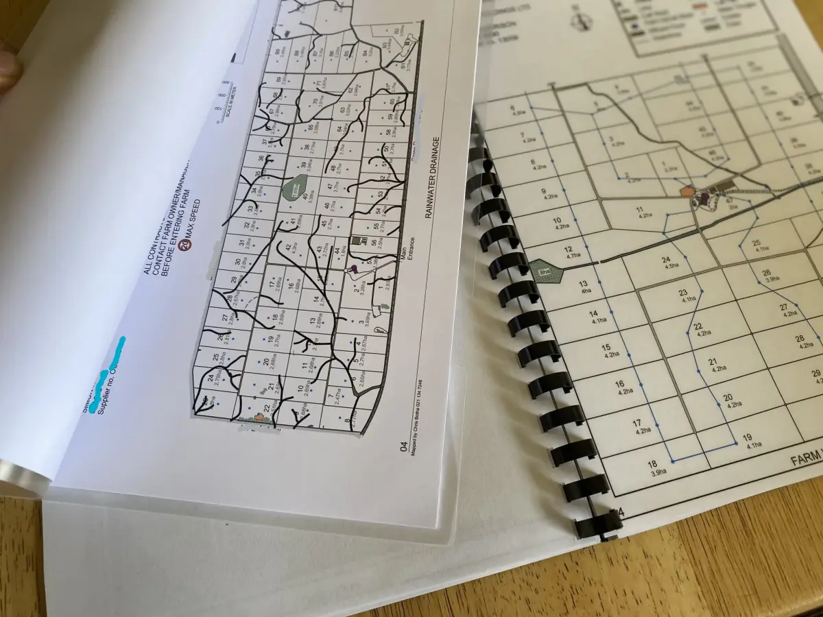 Detailed aerial farm map used to plan project work